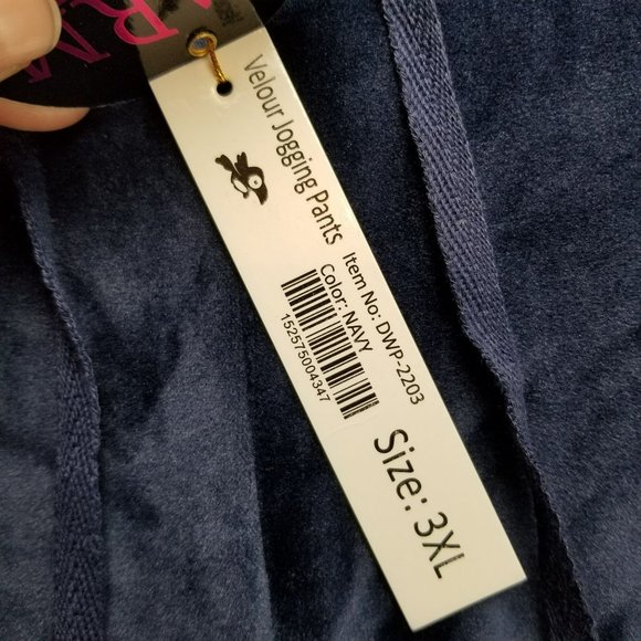 Dodo Pants Womens 3XL Velour Blue Stretch High Rise Drawstring Jogging NWT - Picture 3 of 16